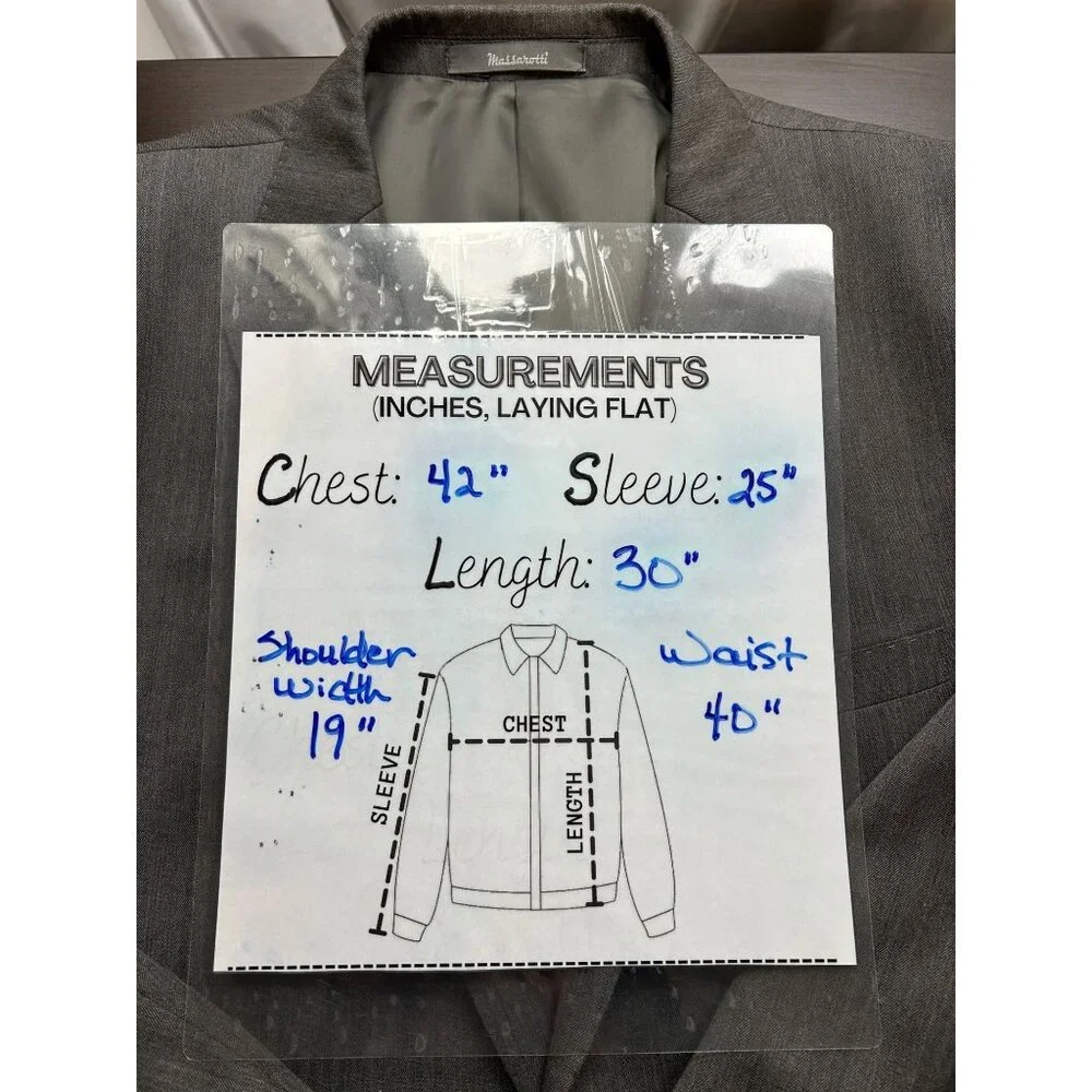 Massarotti Italy Men’s‎ Blazer Jacket 42R Gray Wool Blend Two Button Suit Coat